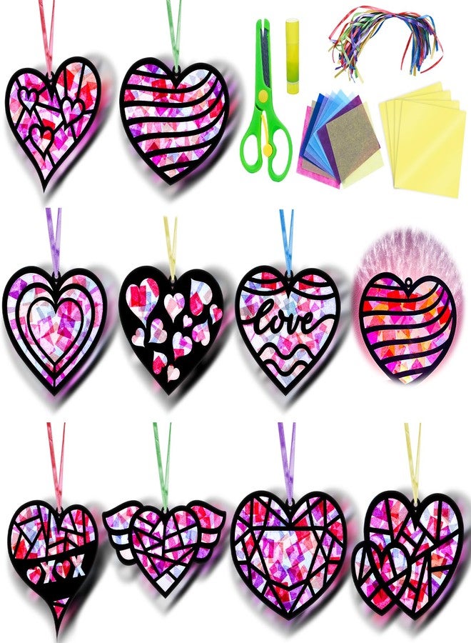 EggSun 36 Sets Valentines Suncatchers Craft Kit for Kids Ornaments Stained Glass Heart Window Arts and Crafts Kit for Classroom Holiday Projects Home Party Favors Decorations Ages 4 8 12 - Image 1